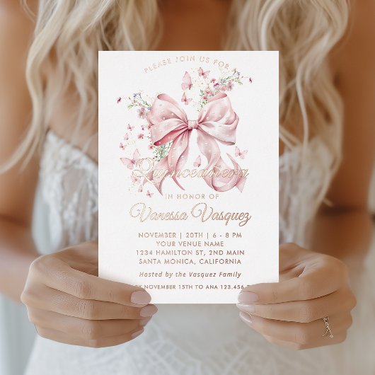 エレガントピンクボウパール&ワイルドフラワーカーニーニェラ 箔招待状