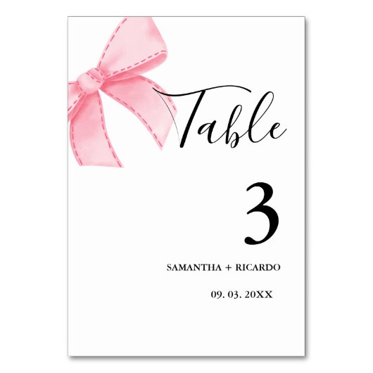 エレガントピンクボウブライダルシャワー結婚ズ テーブルナンバー (正面)
