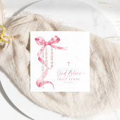 エレガントピンクボウ&ロザリーバプテスマ スタンダードカクテルナプキン