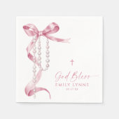 エレガントピンクボウ&ロザリーバプテスマ スタンダードカクテルナプキン (正面)