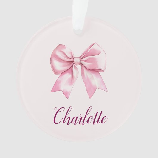 エレガントピンクボウ&名前 | パーソナライズされたオーナメント オーナメント (正面)