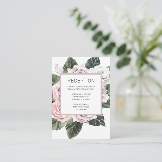 エレガントピンクマウヴバラフローラウォーター結婚カラー エンクロージャーカード (スタンド正面)