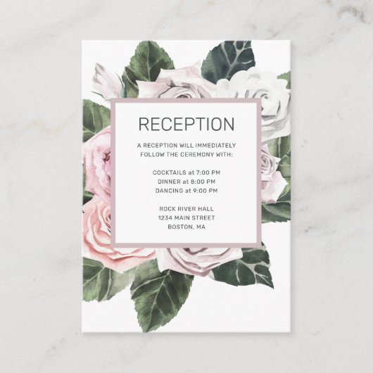 エレガントピンクマウヴバラフローラウォーター結婚カラー エンクロージャーカード (正面)