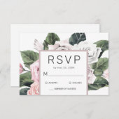 エレガントピンクマウヴバラフローラウォーター結婚カラー 出欠カード (正面/裏面)