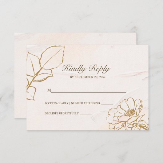 エレガントピンクマスタードファインアート離れバラs 結婚. 出欠カード (正面/裏面)