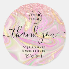 エレガントピンクマーブルシック金ゴールドグリッタークラシックrou ラウンドシール