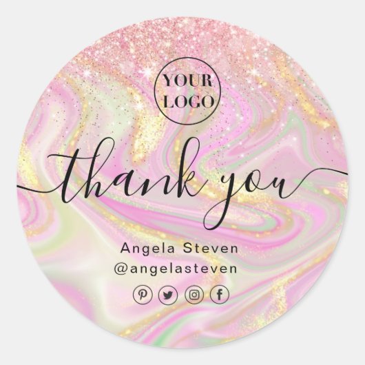 エレガントピンクマーブルシック金ゴールドグリッタークラシックrou ラウンドシール (正面)