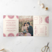 エレガントピンクマ伝統的ダラ結婚インディアン 三つ折り招待状 (内部)