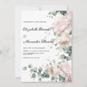 エレガントピンクミントのユーカリ結婚フローラ 招待状 (正面)
