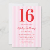 エレガントピンクモダンレッド16誕生日 招待状 (正面)