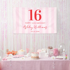 エレガントピンクモダンレッド16誕生日 横断幕