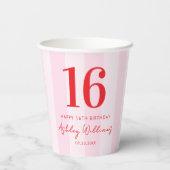 エレガントピンクモダンレッド16誕生日 紙コップ (裏面)