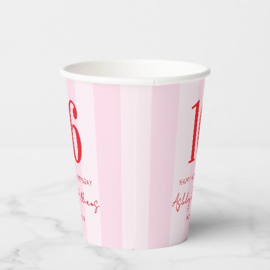 エレガントピンクモダンレッド16誕生日 紙コップ (右)