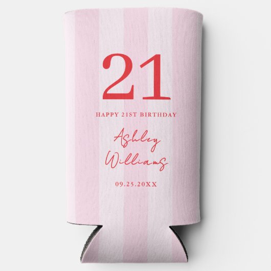 エレガントピンクモダンレッド21歳 スリム缶クーラー (正面)