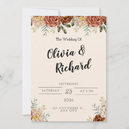 エレガントピンクレッドフローラ素朴&シック結婚ズ 招待状