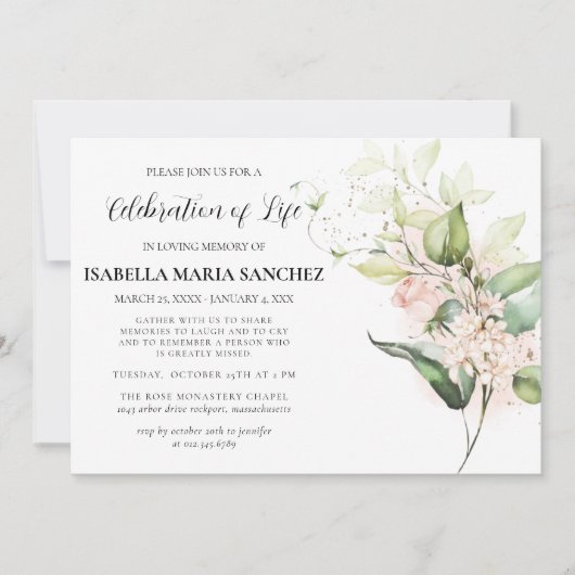 エレガントピンクローズフローラお祝い 招待状 (正面)