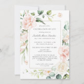 エレガントピンクローズフローラお祝い 招待状 (正面)