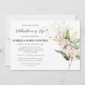 エレガントピンクローズフローラお祝い 招待状 (正面)