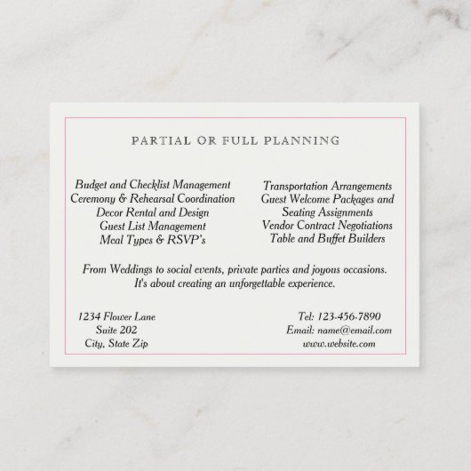 エレガントピンクローズ結婚ヴィンテージビクトリアンズ 名刺 (裏面)