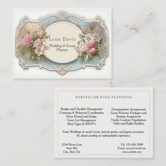 エレガントピンクローズ結婚ヴィンテージビクトリアンズ 名刺 (正面/裏面)