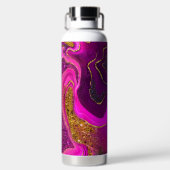 エレガントピンク大理石アーフェイクト金ゴールドグリッター ウォーターボトル (背面)