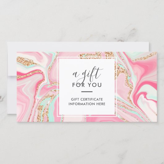エレガントピンク大理石バラ金ゴールドグリッターギフトカード (正面)