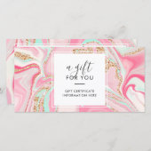 エレガントピンク大理石バラ金ゴールドグリッターギフトカード (正面/裏面)