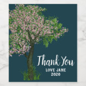 エレガントピンク感謝していのさくらんぼモダンの花 ワインラベル (シングルラベル)