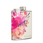 エレガントピンク水彩フローラカスタムブライダルパーティ フラスク (右)