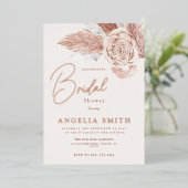 エレガントピンク水彩フローラブライダルシャワー実在 箔招待状 (立ち正面)