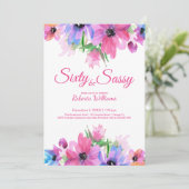 エレガントピンク水彩フローラ60誕生日 招待状 (スタンド正面)