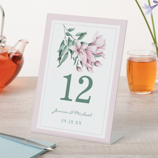 エレガントピンク水彩マグノリアフローラ結婚ズ 台座サイン (インサイチュ)