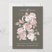エレガントピンク水彩牡丹フローラ植物学 セーブザデート (正面)