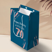 エレガントピンク水彩第70ハッピーバースデー ミディアムペーパーバッグ