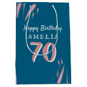 エレガントピンク水彩第70ハッピーバースデー ミディアムペーパーバッグ (正面)