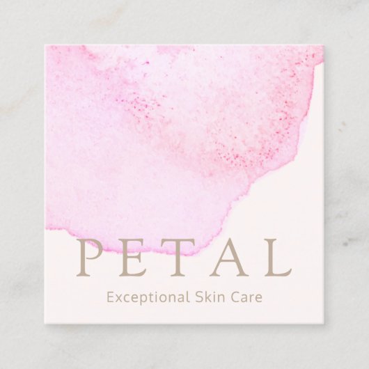 エレガントピンク水彩花弁皮気にスパ スクエア名刺 (正面)