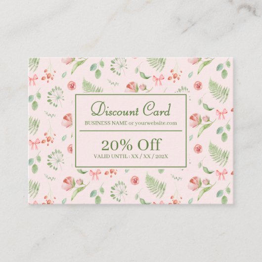 エレガントピンク水彩花模様フェスティバル 割引カード (正面)