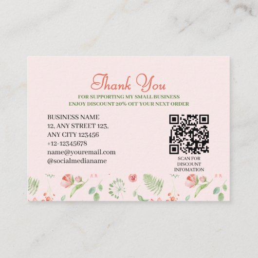 エレガントピンク水彩花模様フェスティバル 割引カード (裏面)