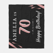 エレガントピンク水彩黒番70誕生日 フリースブランケット (正面)