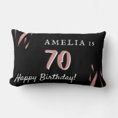 エレガントピンク水彩黒番70誕生日 ランバークッション (正面)