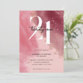 エレガントピンク水彩21歳の誕生日 招待状 (スタンド正面)