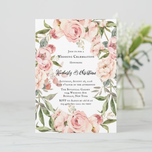 エレガントピンク牡丹ウォーターフローラ結婚ズ 招待状 (スタンド正面)