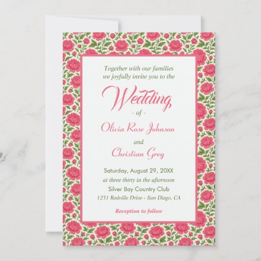 エレガントピンク牡丹フローラ結婚ズ 招待状 (正面)