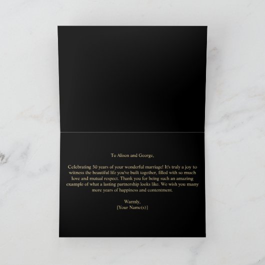 エレガントピンク牡丹金ゴールド50結婚周年 カード (内部)