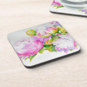 エレガントピンク白フローラ水絵を描色 コースター (左側)
