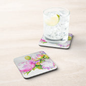 エレガントピンク白フローラ水絵を描色 コースター (右側)