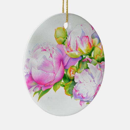 エレガントピンク白フローラ水絵を描色 セラミックオーナメント (右)