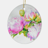 エレガントピンク白フローラ水絵を描色 セラミックオーナメント (左)