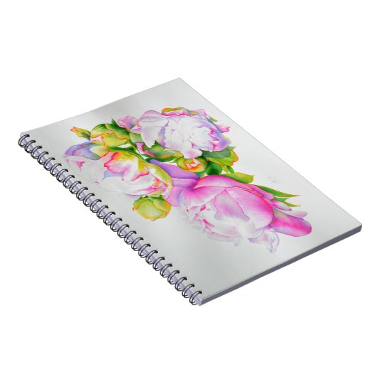 エレガントピンク白フローラ水絵を描色 ノートブック (右側)