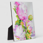 エレガントピンク白フローラ水絵を描色 フォトプラーク